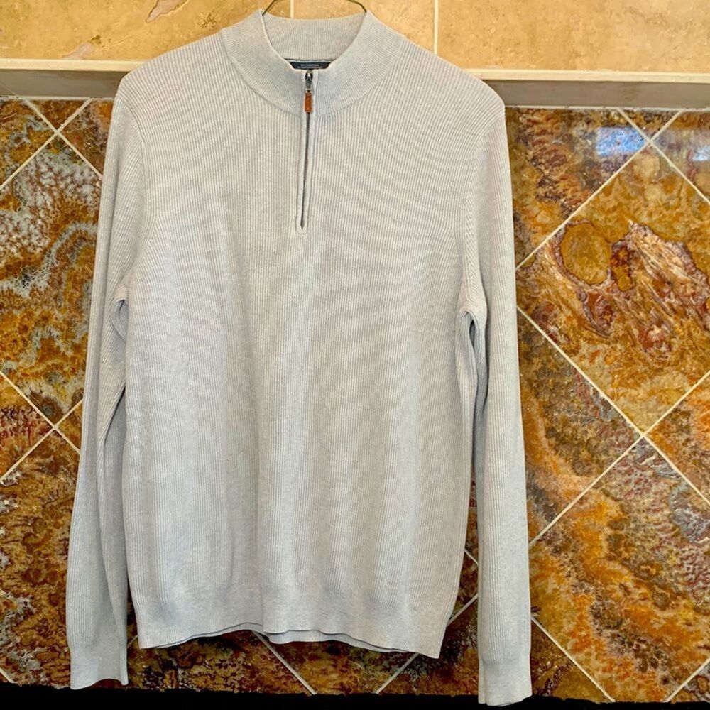 Nordstrom Mens Shop XXL Tall Cream Quarter Zip Ribbed Sweater
